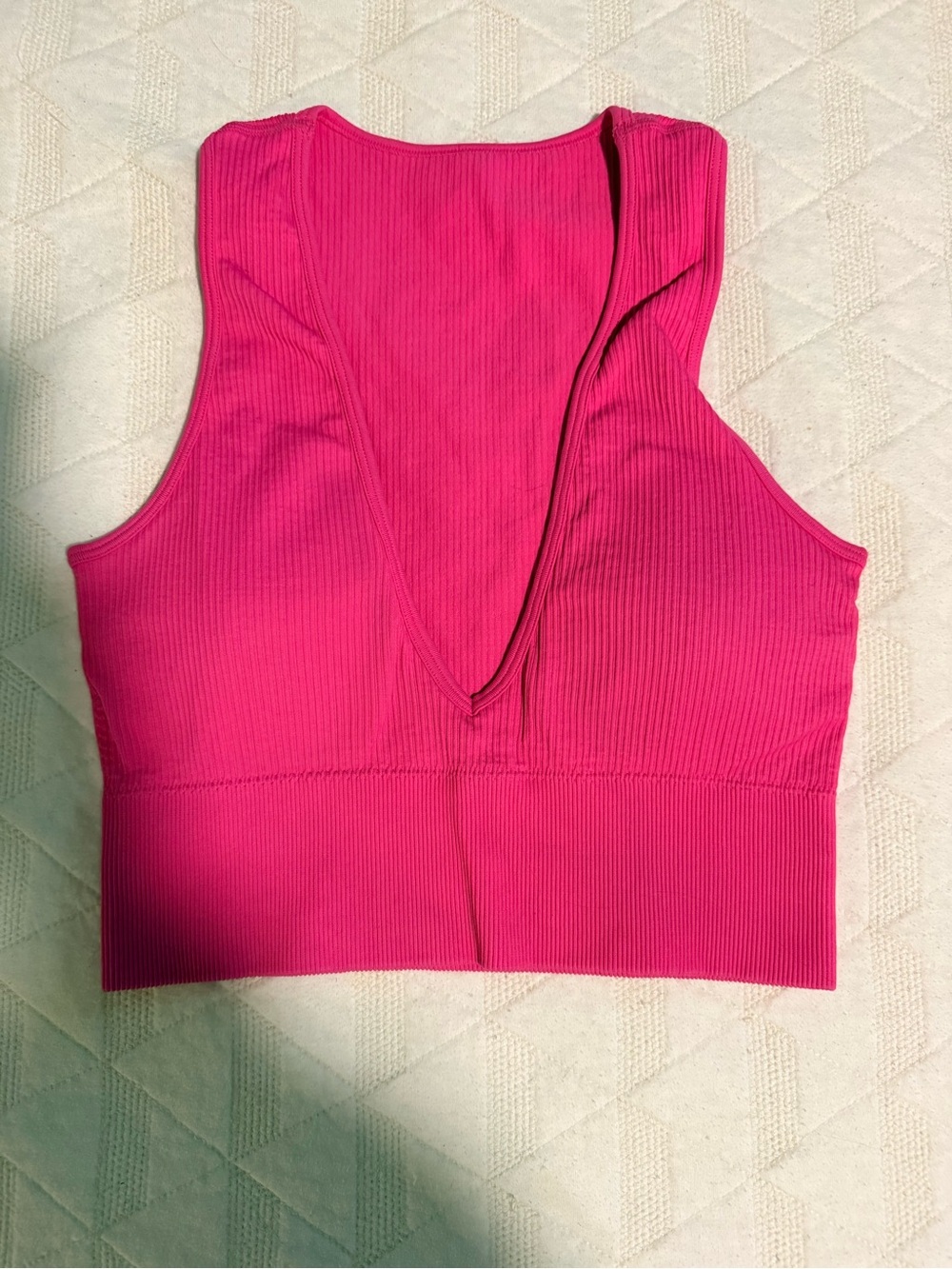 Ribbed V-Neck Crop Tank Top - Hot Pink Size M